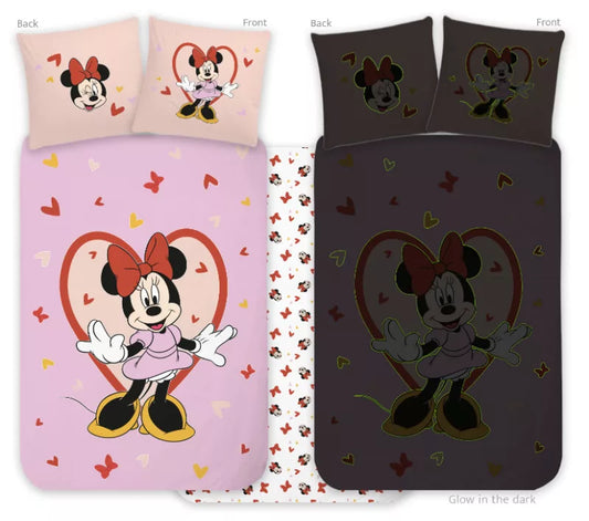 Parure Minnie Rose Phosphorescent   100%Coton 100x135 (Sur commande)